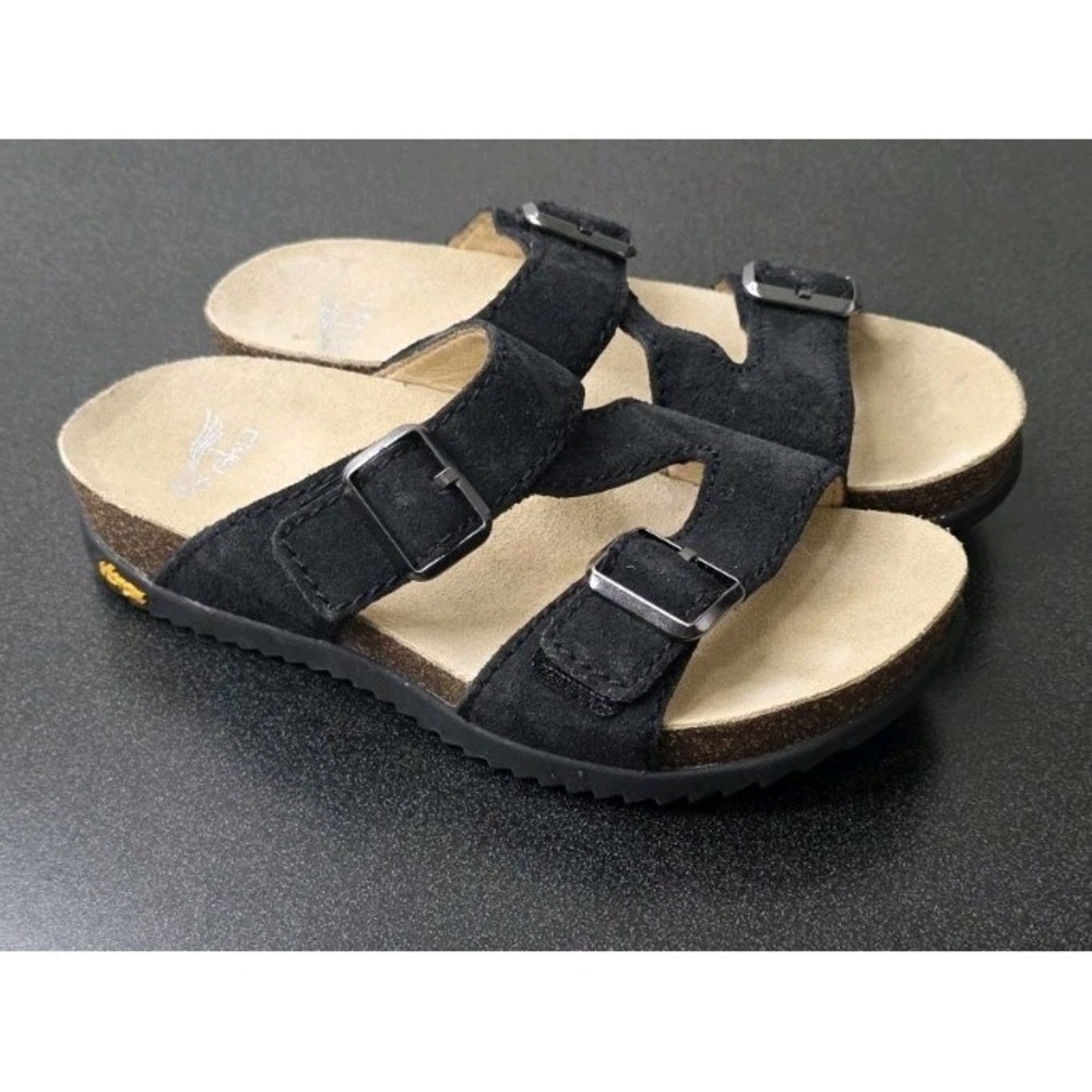 Dansko Dayna Slip-on Suede Sandals Women 36/6 Shoes Black Buckle Straps Casual